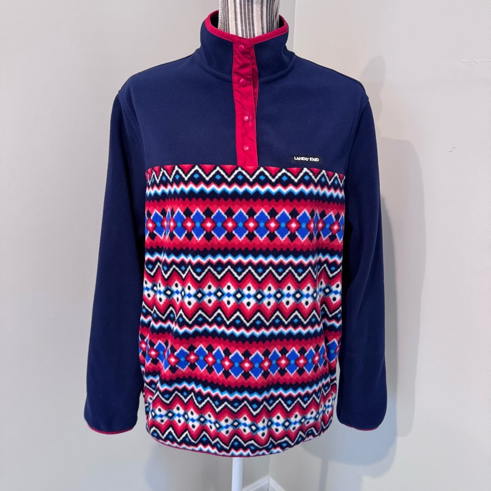 Aztec Fleece Pullover Americana Red White & Blue Quarter Snap Sz Large